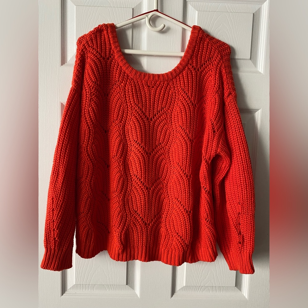 Ladies Orange Chunky Knit Sweater 100% Cotton - Large